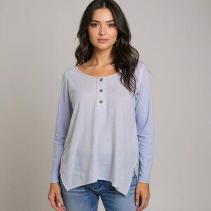 Free People Grand Slam Linen Blend Henley Blue Moon Colorblock Size Large